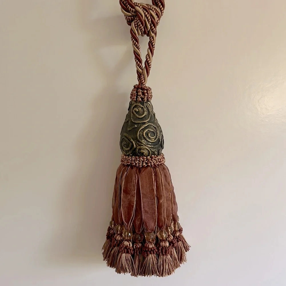 Large Brown Vintage Tassel Tieback Rope Beads Design Decorative Curtain Drapery